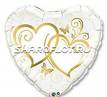 Шар сердце «Переплетенные золотые сердца»
