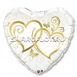Шар сердце «Переплетенные золотые сердца»