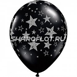 Шары Оникс черные звезды, 30см