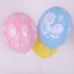 Шары Ассорти с Белыми цветами 30см