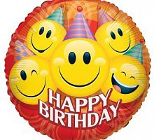Шар круг «С днем рождения смайлики»