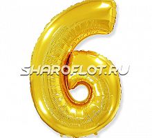 Шар Цифра 6 Золото 85см