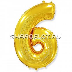 Шар Цифра 6 Золото 85см