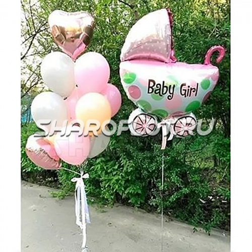 Композиция шаров на выписку из роддома девочке №4