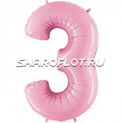 Шар Цифра 3 Розовая матовая 85см
