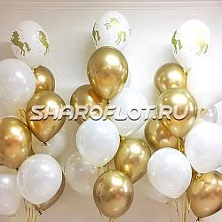 Фонтан из белых и золотых шаров