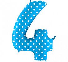 Шар Цифра 4 Голубая в горошек 85см