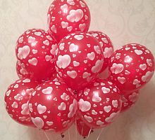 Красные шары с белыми сердцами 30см