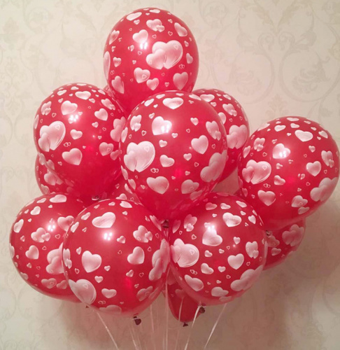 Красные шары с белыми сердцами 30см