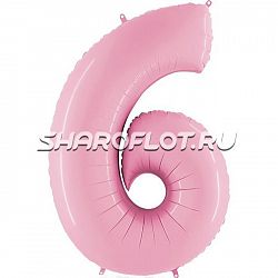 Шар Цифра 6 Розовая матовая 85см