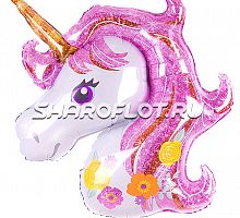 Шар Единорог Розовый голова 75см