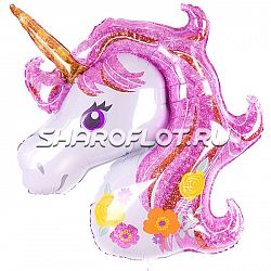 Шар Единорог Розовый голова 75см