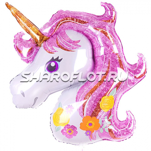 Шар Единорог Розовый голова 75см