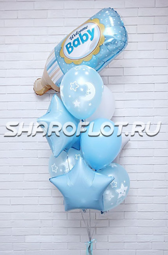 Фонтан шаров на выписку из роддома, мальчик