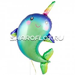 Шар Нарвал радужный 90см