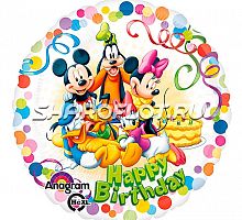 Шар круг Микки Маус Happy Birthday 40см