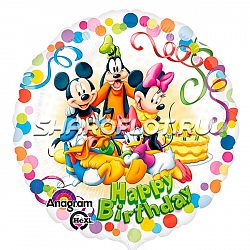 Шар круг Микки Маус Happy Birthday 40см