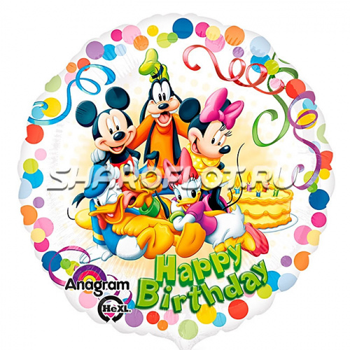 Шар круг Микки Маус Happy Birthday 40см