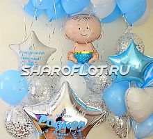 Оформление воздушными шариками на выписку мальчика