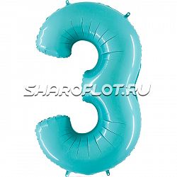 Шар Цифра 3 Голубая пастель 85см