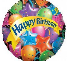 Шар круг «С днем рождения разноцветные»