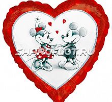 Шар Сердце  Микки и Мини 40см