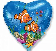 Шар Сердце Рыба Клоун 45см