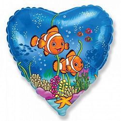 Шар Сердце Рыба Клоун 45см