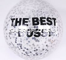 Большой шар с серебрянным конфетти и надписью 70см