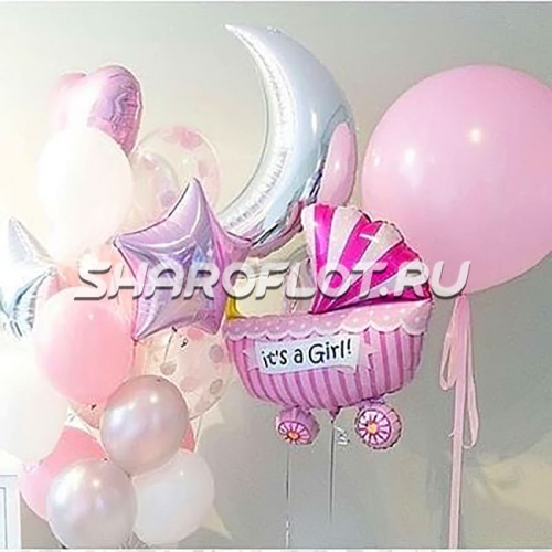 Оформление комнаты шарами с коляской