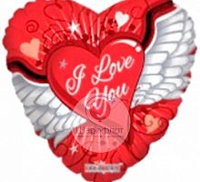 Воздушный шарик из фольги Сердце Любовь Крылья