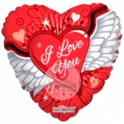 Воздушный шарик из фольги Сердце Любовь Крылья