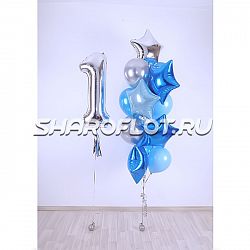 Шары с цифрой и фонтаном мальчику на 1 годик Классика