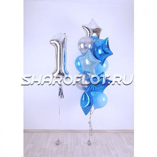Шары с цифрой и фонтаном мальчику на 1 годик Классика