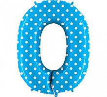Шар Цифра 0 Голубая в горошек 85см