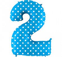 Шар Цифра 2 Голубая в горошек 85см