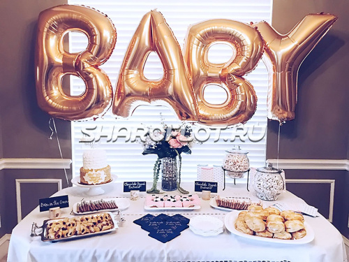 Золотые буквы Baby с гелием 85см