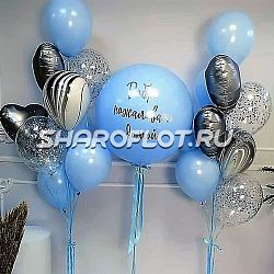 Композиция из шаров с фонтанами на выписку