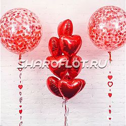 Композиция с фонтаном шаров девушке